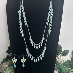 Vintage JJH For Avon Double Strand Teardrop Necklace & Dangling Earring Set